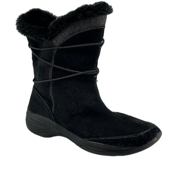 CROFT & BARROW Boots Women's Size 7M Black Suede Faux Fur Ankle Boots - Picture 1 of 8